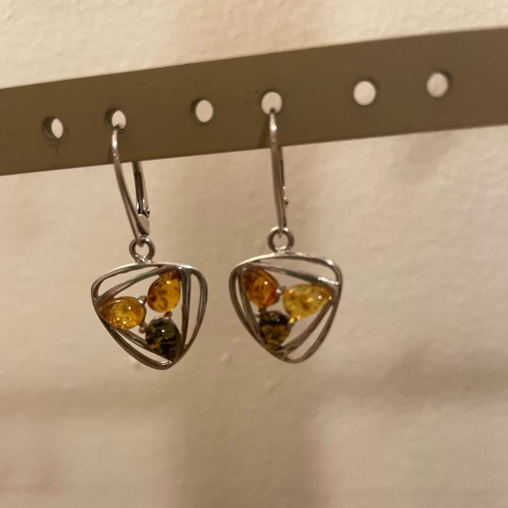 Amber stones sterling silver earrings